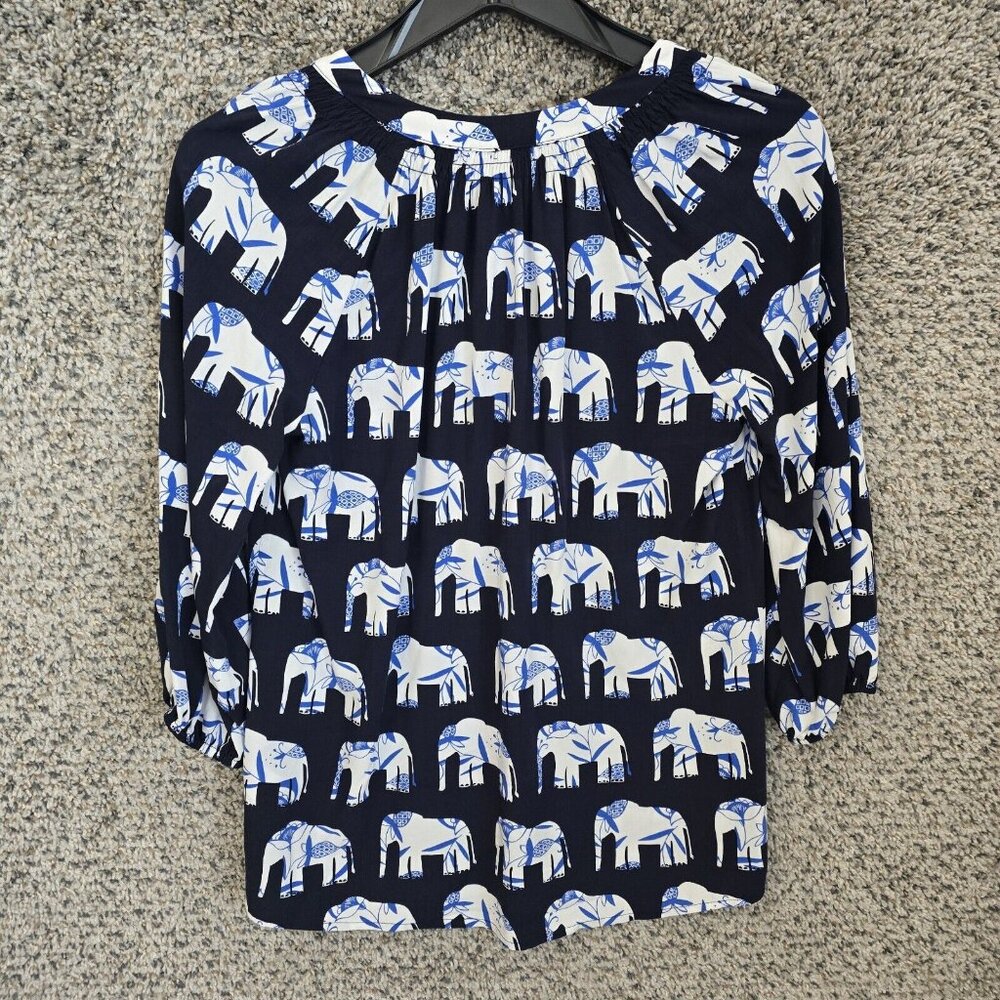 Crown & Ivy Top Womens XS Navy Blue Peasant Blouse Elephant Print Casual Ladies - Picture 7 of 7